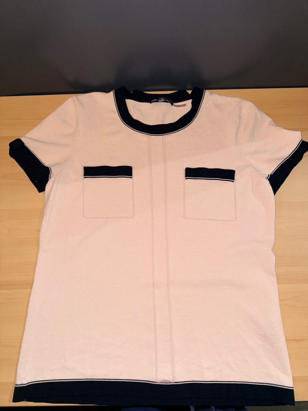 Karl Lagerfeld Light Pink Crewneck Sweater with Black Trim